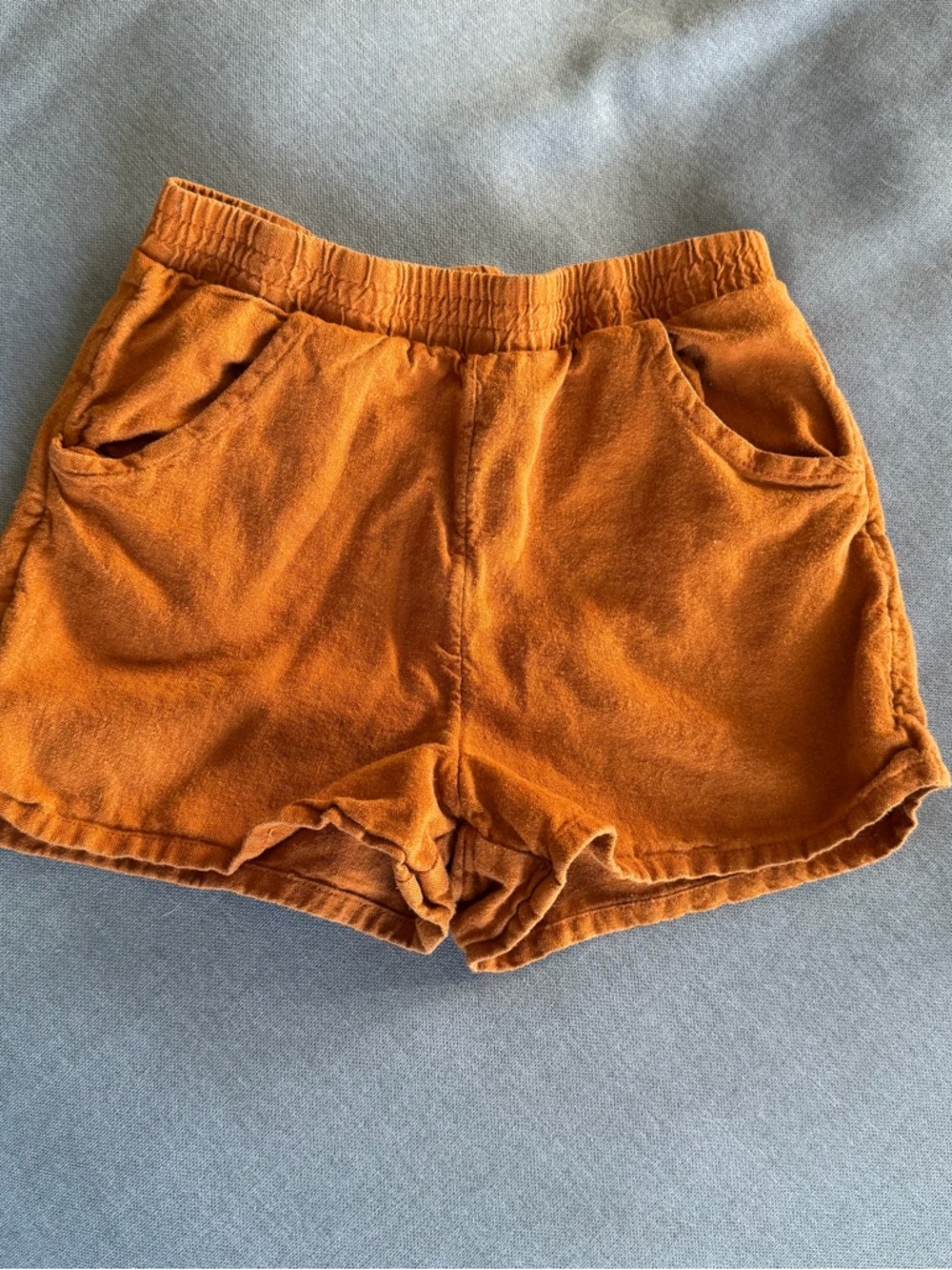 Rust Orange Linen Blend Elastic Waist Shorts w/ pockets